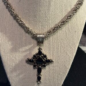 Elegant Silver and Black Pendant Necklace